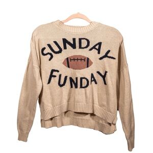 Moon & Madison Sunday Funday Cropped Football Sweater | Cream M